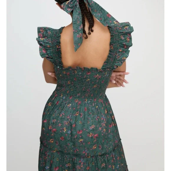 New! Hill House The Ellie Nap Dress Medium Bottle Green Fleur Chintz - Picture 3 of 9